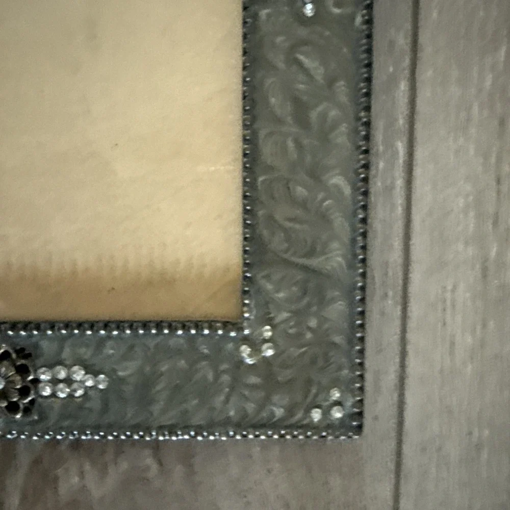 Green Marbled Enamel Art Deco Style Frame with Rhinestone Accents 5x7‎
